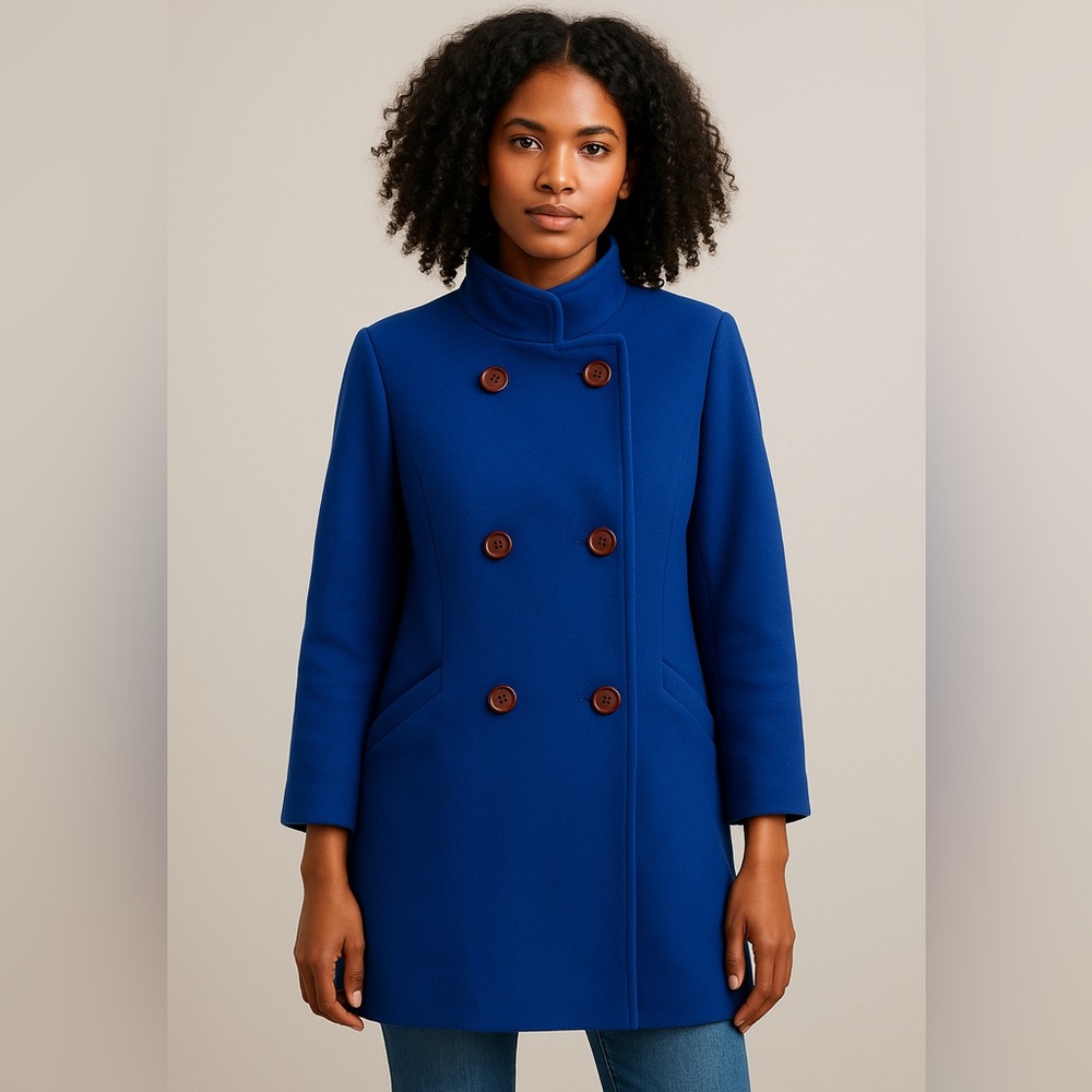 Elegant Blue Pea Coat Size L